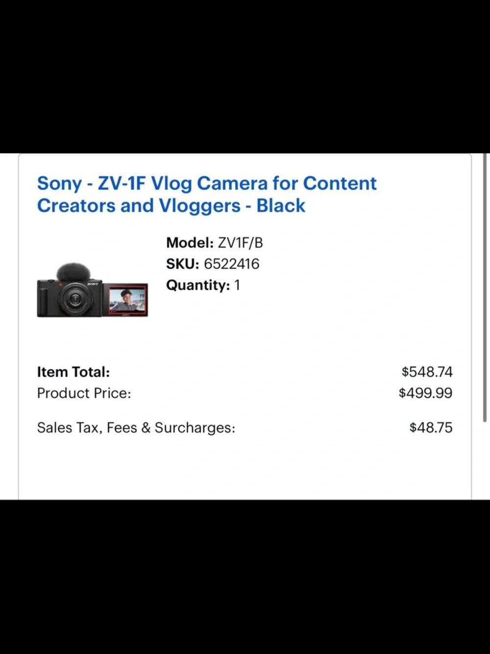 Sony ZV-1F Compact Vlog Camera - Black